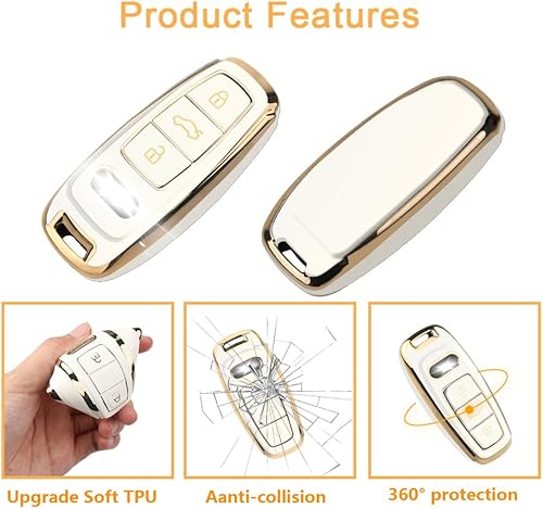 Miniatura 4 de QBUC Funda para llavero Audi con llavero, compatible con llave inteligente Audi A3 A6 A7 A8 Q7 Q8 E-Tron S3 S6 S7 SQ7 SQ8 RS6 RS7 A6L