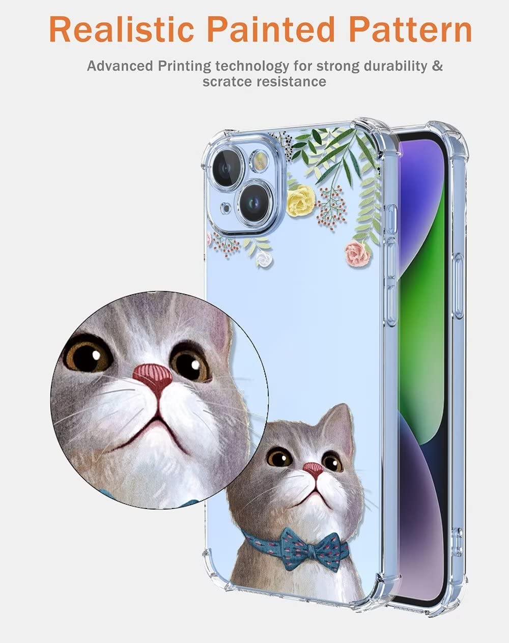 SEAHAI Cover per Oppo Find X3 Neo, Custodia Protettiva Ultra Sottile ed Elegante in Silicone TPU Trasparente, Bello Modelli Colorful Cover Antiurto Case - Gatto