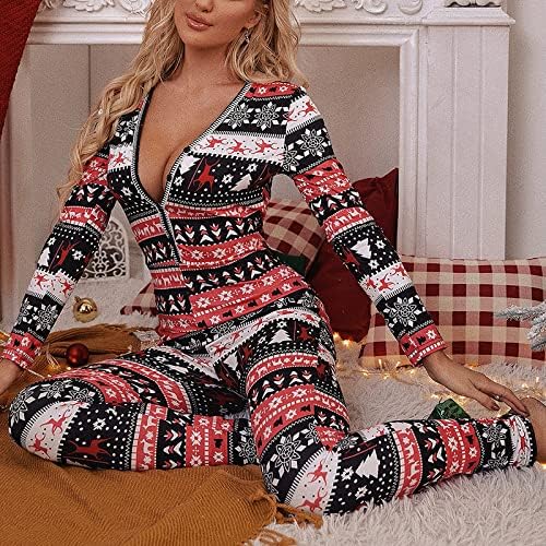 Springcmy Women Valentine's Deep V-Neck Jumpsuit Long Sleeve One Piece Bodycon Romper Pajamas Sleepwear Bodysuit Loungewear - Image 3