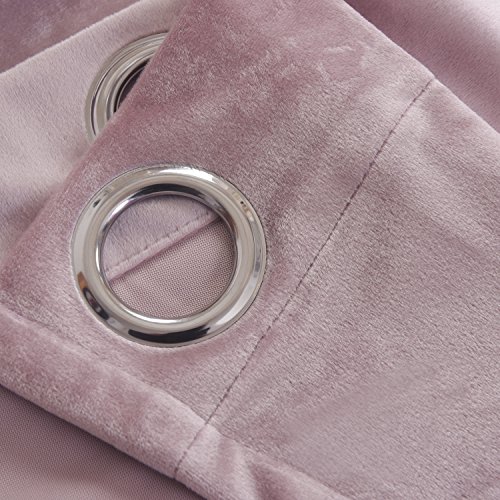 Cherry Home Super Soft Luxury Velvet Curtains Set Of 2 Pink Flannel Blackout Drapes Grommet Draperies For Bedroom 52Wx84L Inch (2 Panels) With Tiebacks #TOP3
