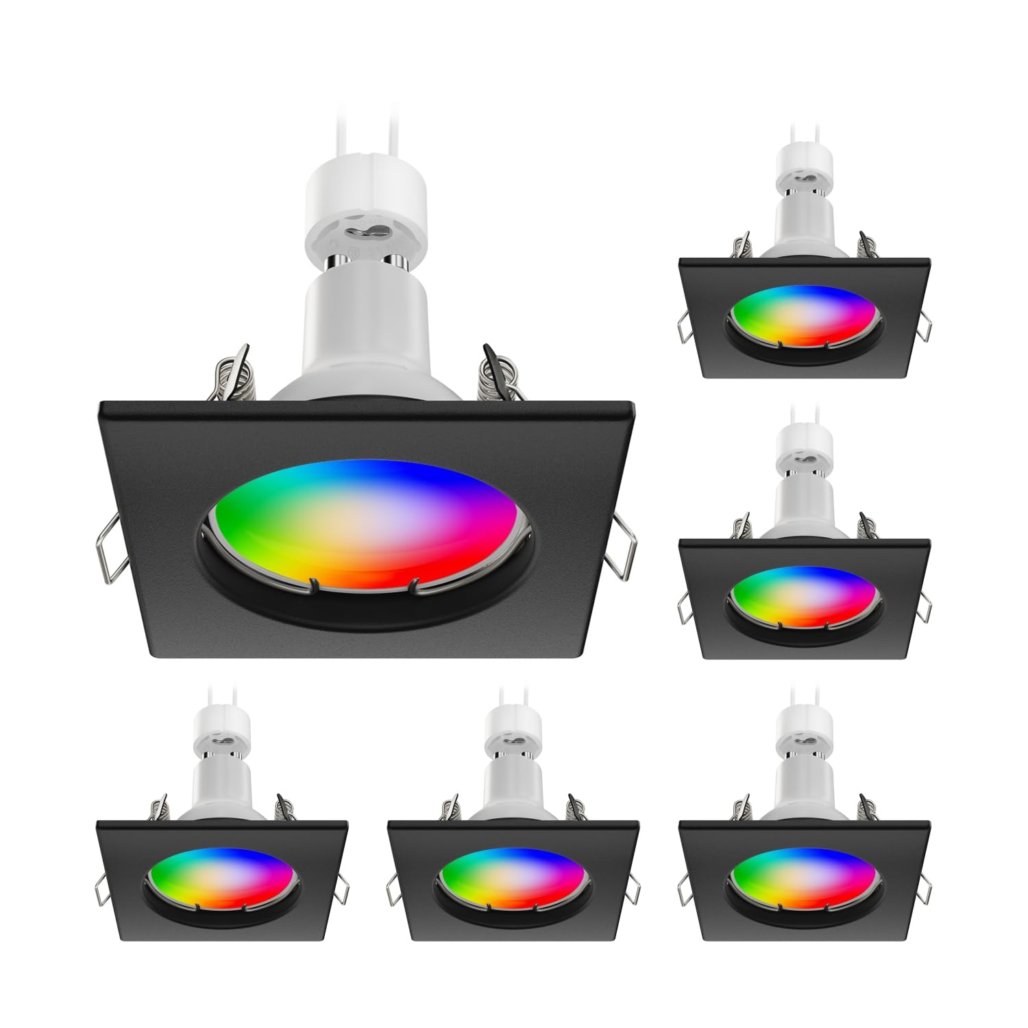 ledscom.de 6x Deckeneinbaustrahler RIR Einbaurahmen schwarz matt eckig, inkl. Smart Home RGBW GU10 LED Lampe, 5,41W, 473lm