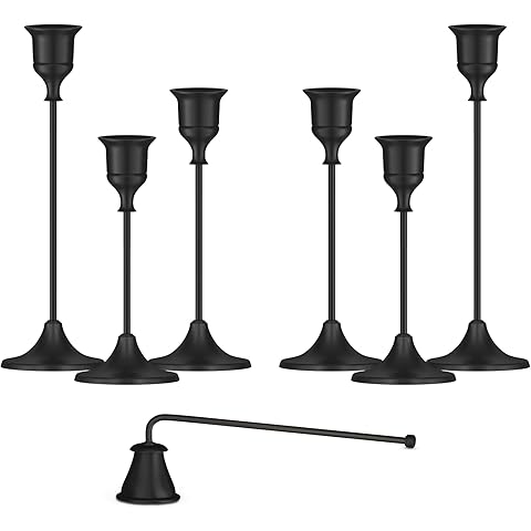 Black Candleholders for Taper Candlesticks Plus Candle Snuffer – Dining Table Décor...