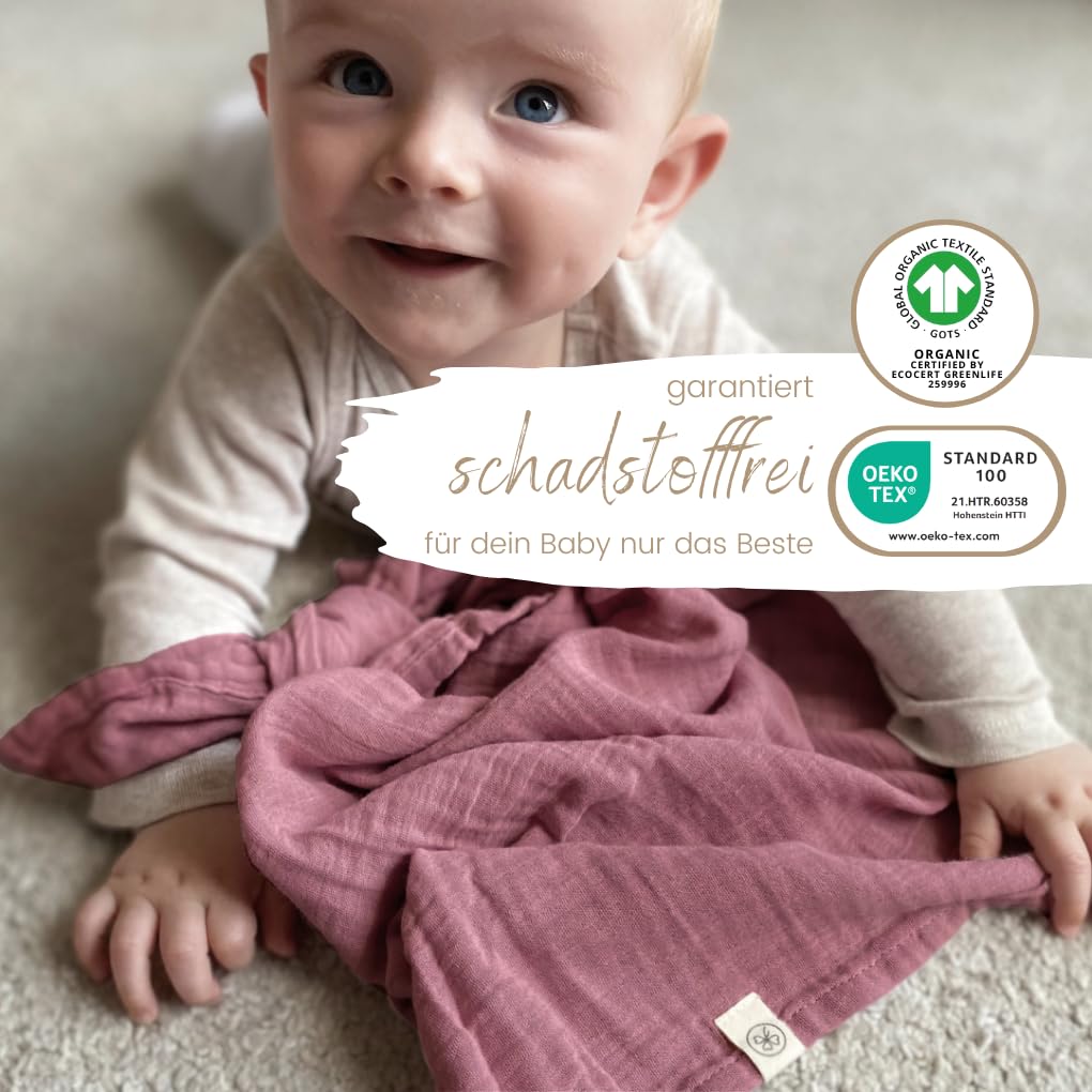 DIKOS® Baby Mulltücher 3er Premium Set – 64x64cm – weiche & saugstarke Spucktücher aus Bio-Baumwolle (GOTS, Oeko-TEX) – Musselintücher in Creme, Altrosa & Beere – Geschenk für Baby Mädchen zur Geburt