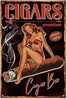 GLOBLELAND Vintage Pin Up Lady Metal Tin Sign 8x12in - Retro Cigar Funny Wall Decor for Bars Pubs Man Caves Home