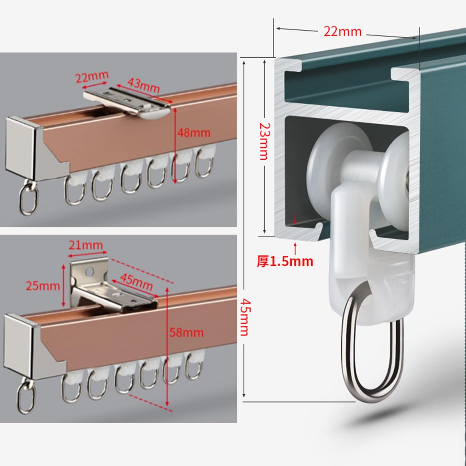 Ensemble de rails en aluminium – Fixation au plafond/mur Idéal pour l'intimité dans les espaces ouverts Solution de décoration d'intérieur Installation facile – Finition blanche