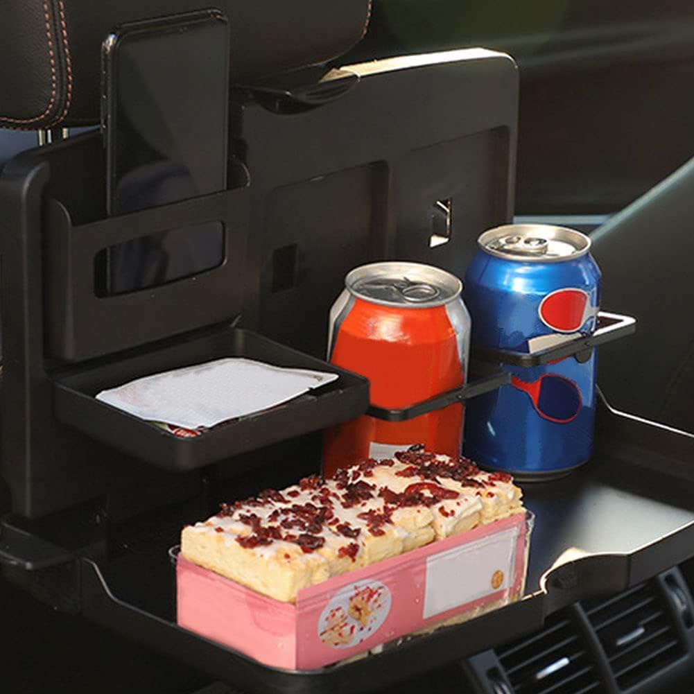 AutoBizarre Plateau de nourriture pour siège arrière de voiture - Organiseur de table pliable - Multifonctionnel - Portable - Avec porte-gobelet - Support de téléphone universel pour toutes les
