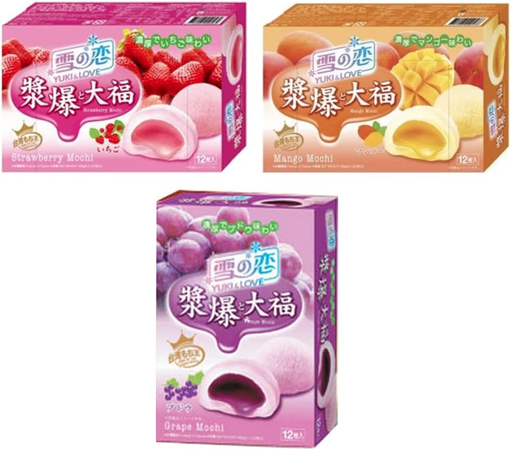 Yuki & Love 3 Flavour Box Strawberry Grape Mango Mochi Japanese Dessert Daifuku