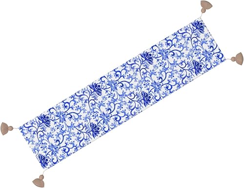 Miniatura 7 de Camino de mesa de Navidad con patrón floral azul y blanco, decoración de mesa de comedor, decoración de Navidad, decoración de interiores del hogar,