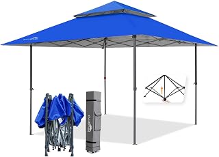 EAGLE PEAK 4m x 4m Pop Up Canopy Tent Instant Outdoor Canopy Easy Single Person Set-up Folding Shelter w/Auto Extending Eaves (Blue)