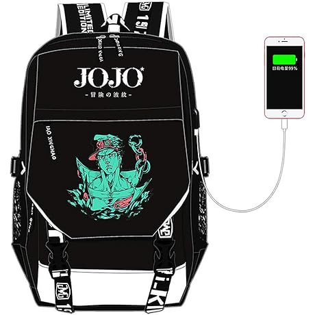Unisex Bizarre Adventure Kujo Jotaro Oxford Laptop Backpack Anime USB Charging Travel Backpack