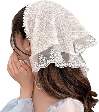 White Adjustable Hair Bandanas for Women Lace Hair Scarf Headband Lightweight Triangle Tie-Back Head Scarf Cute Stylish Head Kerchief Hair Accessories for Hair Styling