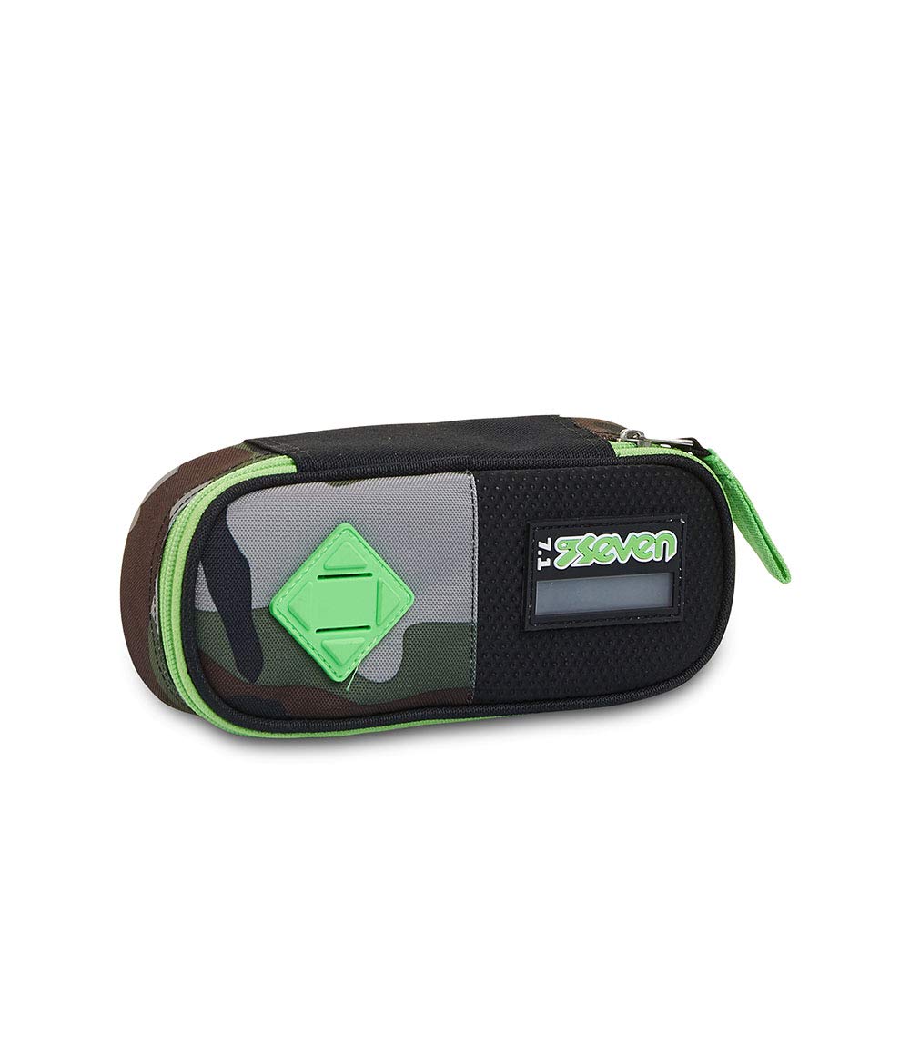 Seven Trolley Scuola JACK 2 RUOTE - HALF BLACK, Verde + Portapenne Scuola Bustina, Multicolore