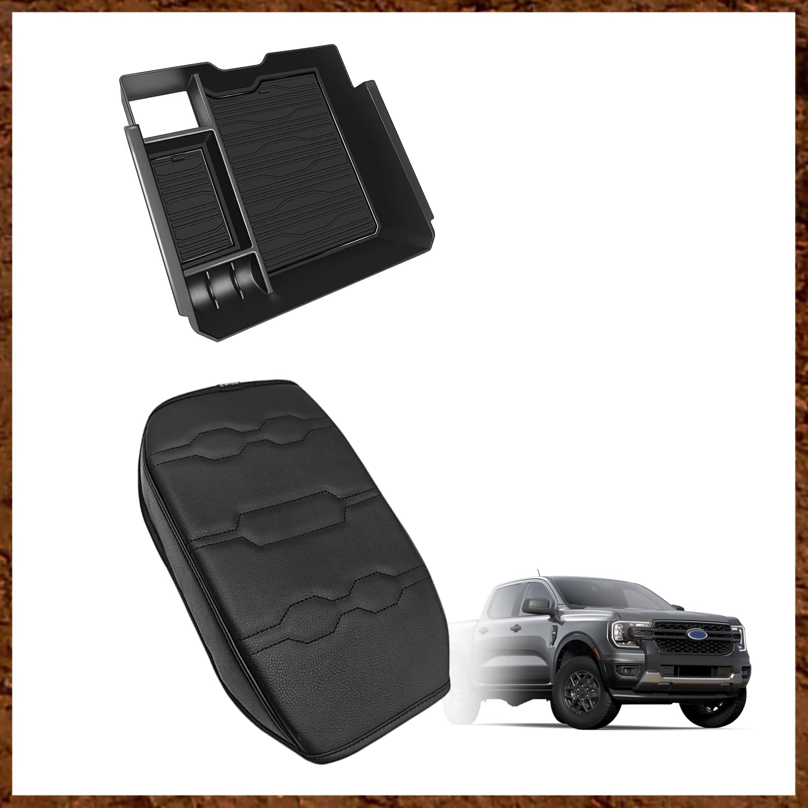 Muslogy for Ford Ranger Armrest Cover and Center Console Organizer Compatible with 2024 Ford Ranger XL XLT Lariat Raptor