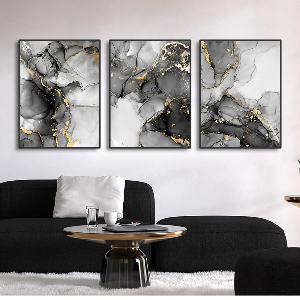 Wuhbcz Black/White/Gold Canvas Paints-Abstract And Marble Art Canvas Painting Wall Pictures Poster For Living Room Kitchen Office Home Decoration-60 * 80Cm/3Pcs (No Frame)