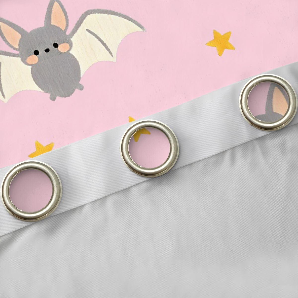Feelyou Halloween Pink Cute Bat Curtains for Bedroom Living Room Star Moon Cartoon Blackout Darkening Drapes Kawaii Window Treatments, 2 Panels 38 x 45 Inch Funny Room Decor image 5