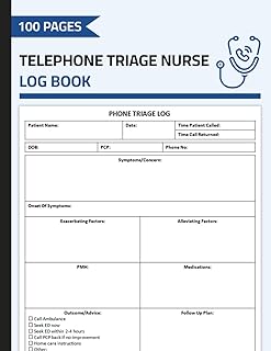 Telephone Triage Nurse Log Book: Phone Triage Nursing Report Sheet Logbook