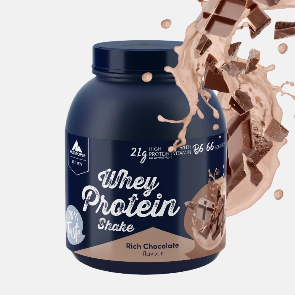 Multipower Whey Protein Shake 2 kg + Shaker 700 ml – Whey Proteinpulver aus Konzentrat & Isolat, 21 g Protein pro Portion, mit Vitamin B6 – für Muskelaufbau & Regeneration (Schokolade)