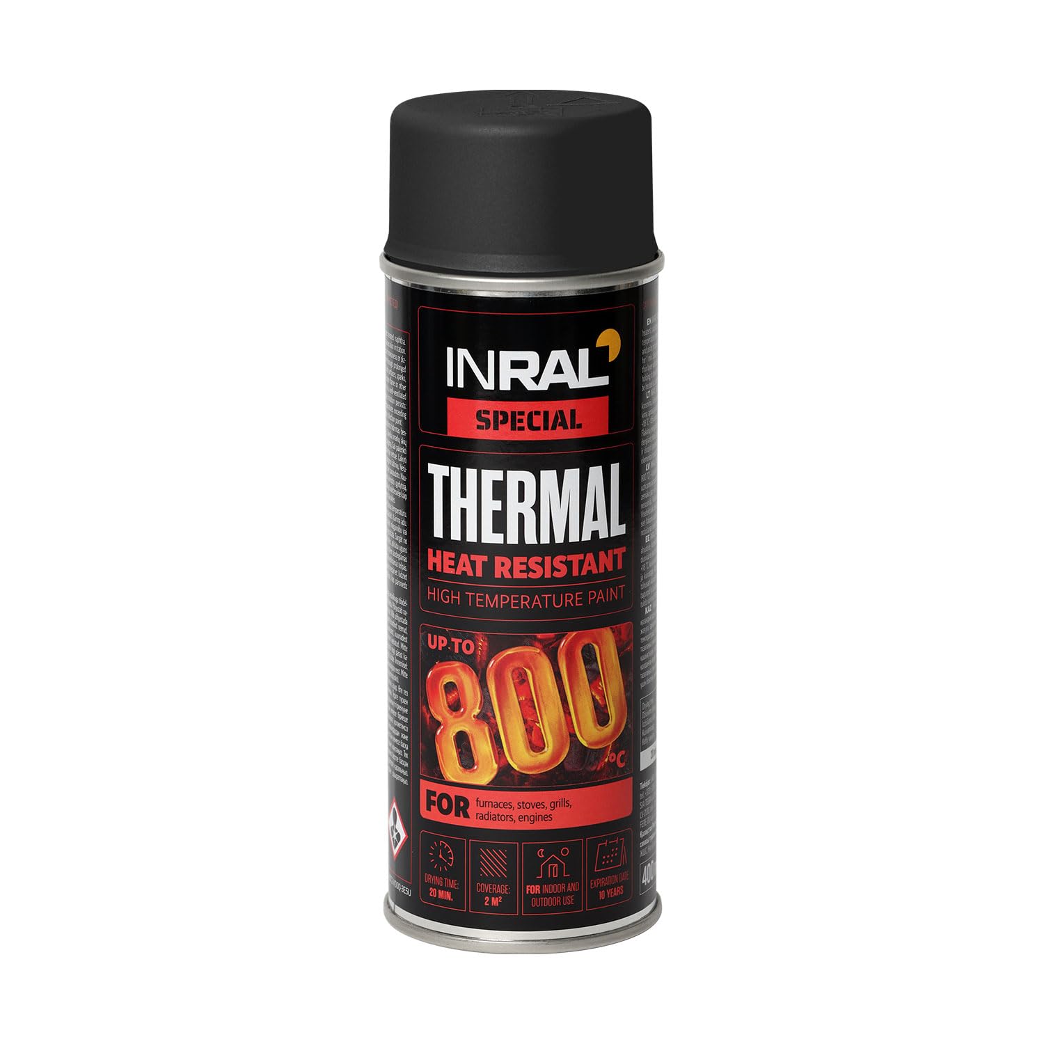 INRAL Heat Resistant Spray Paint Black Matt [400ml] – High Temperature BBQ, Stove & Exhaust Paint – Durable, Fast-Drying Coating for Metal – Ideal for DIY & Automotive Use