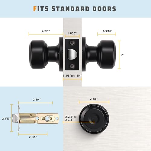 Miniatura 5 de KNOBWELL Paquete de 4 pomos de puerta cuadrados modernos para paso, pomos de puerta interiores, manija de puerta de pasillo y armario, color negro