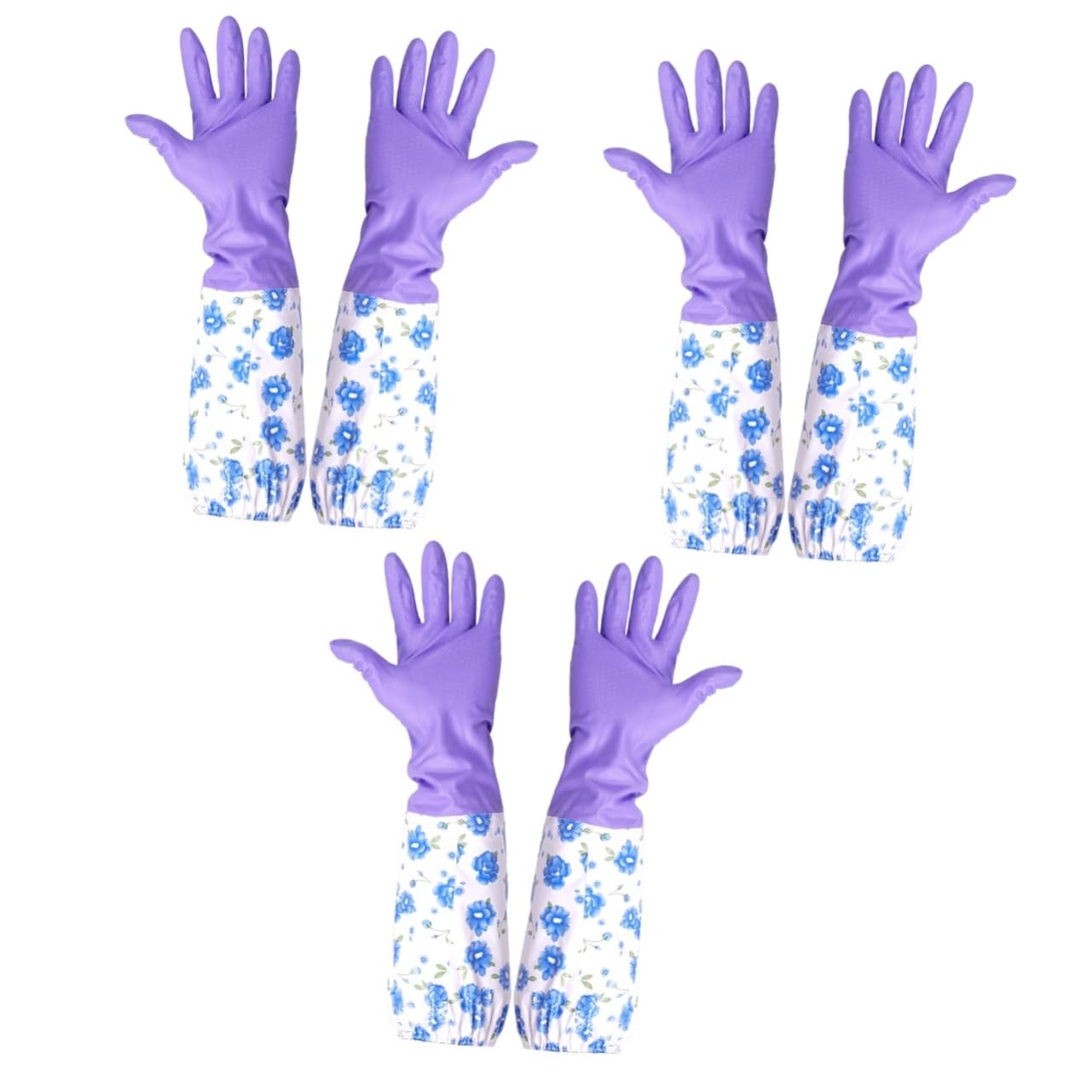 minkissy 3paare Lange Gummihandschuhe Für Reinigung Wasserdichte Rutschfeste Haushaltshandschuhe Mit Langem Bündchen Für Küche Und Aquarium