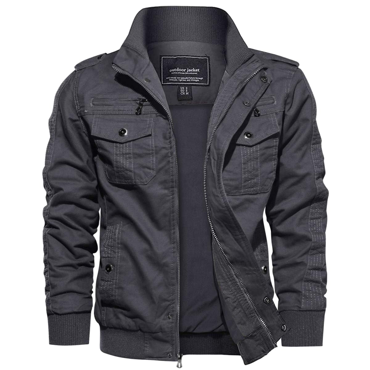 EKLENTSONMen's Casual Cotton Military Bomber Jacket Winter Outerwear Windbreaker Cargo Jacket Multi Pockets