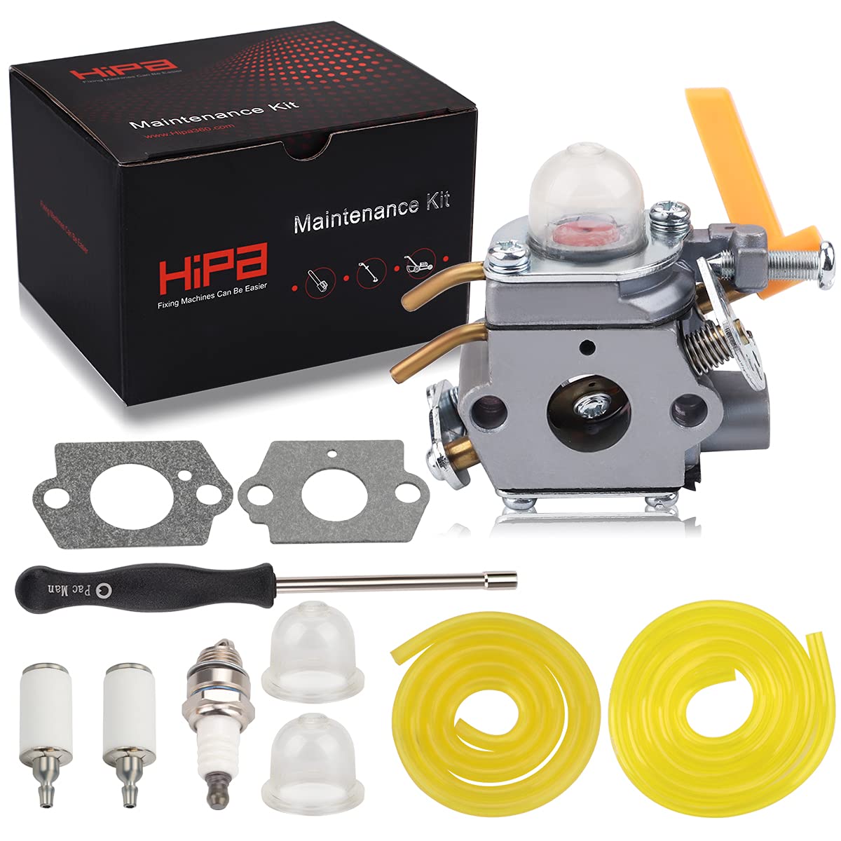 HIPA 308054043 Carburetor + Carb Tool Tune Up Kit for Homelite Ryobi RY09800 RY28021 RY28041 RY28065 UT32601 UT32601A UT32605 UT32651 UT32651A UT32655 26cc Strting Trimmer Brushcutter