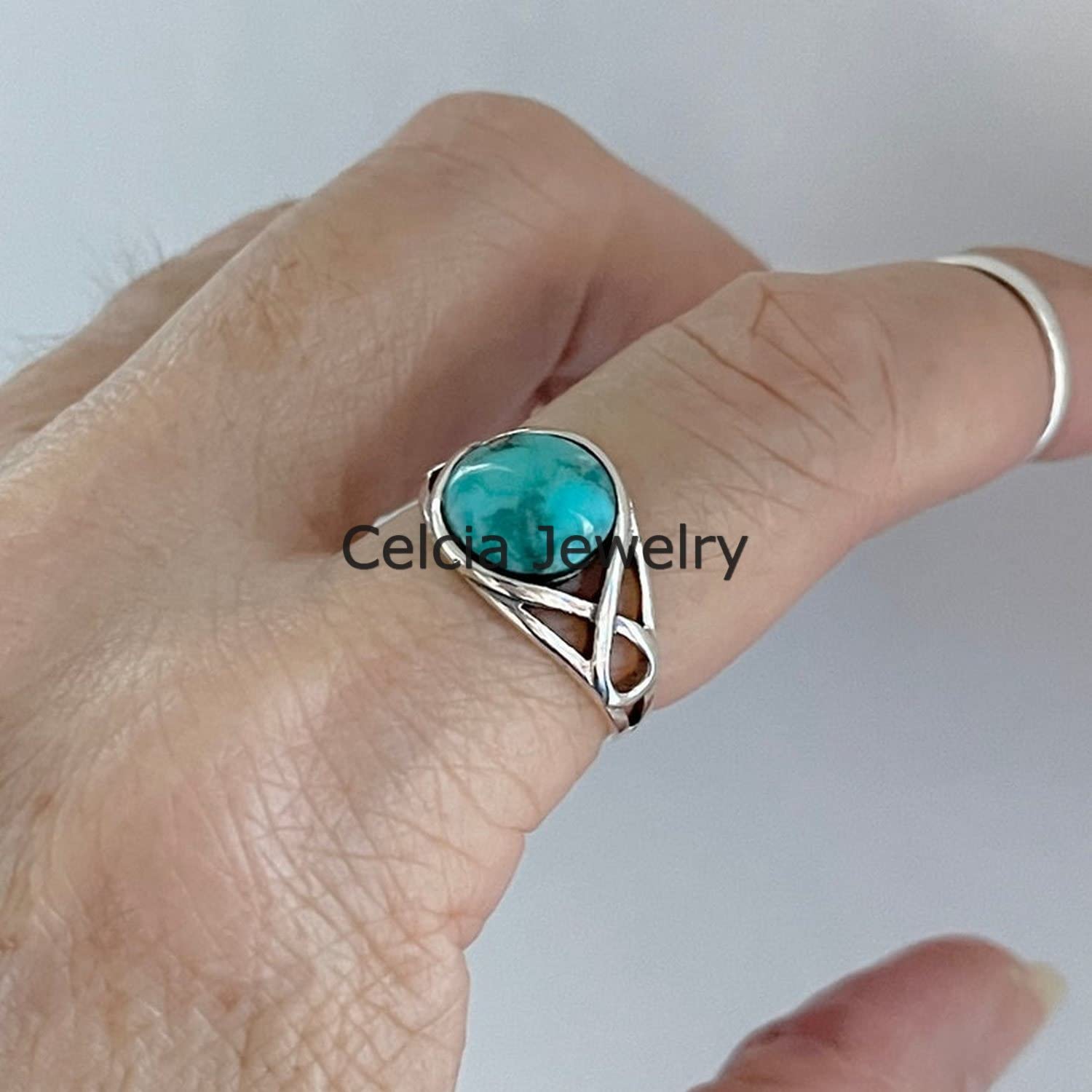Anillo redondo de piedra preciosa turquesa natural, anillo infinito interior de plata de ley sólida, anillo bohemio, anillo del día de la madre, regalos para mamá
