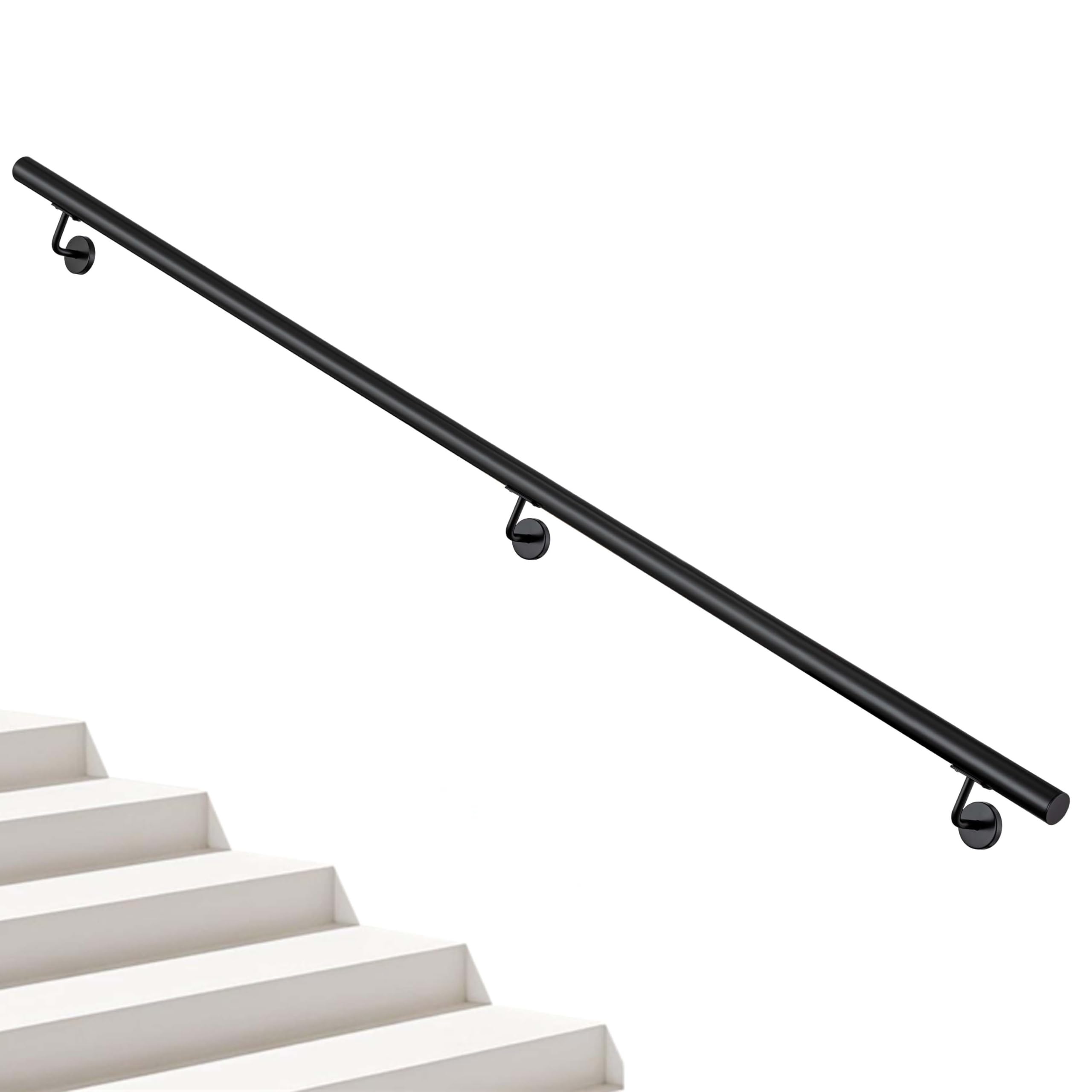 AICA Barandilla de escalera, Pasamanos de acero inoxidable 304 negro mate, 240 cm con 3 Soportes, para Interior y Exterior