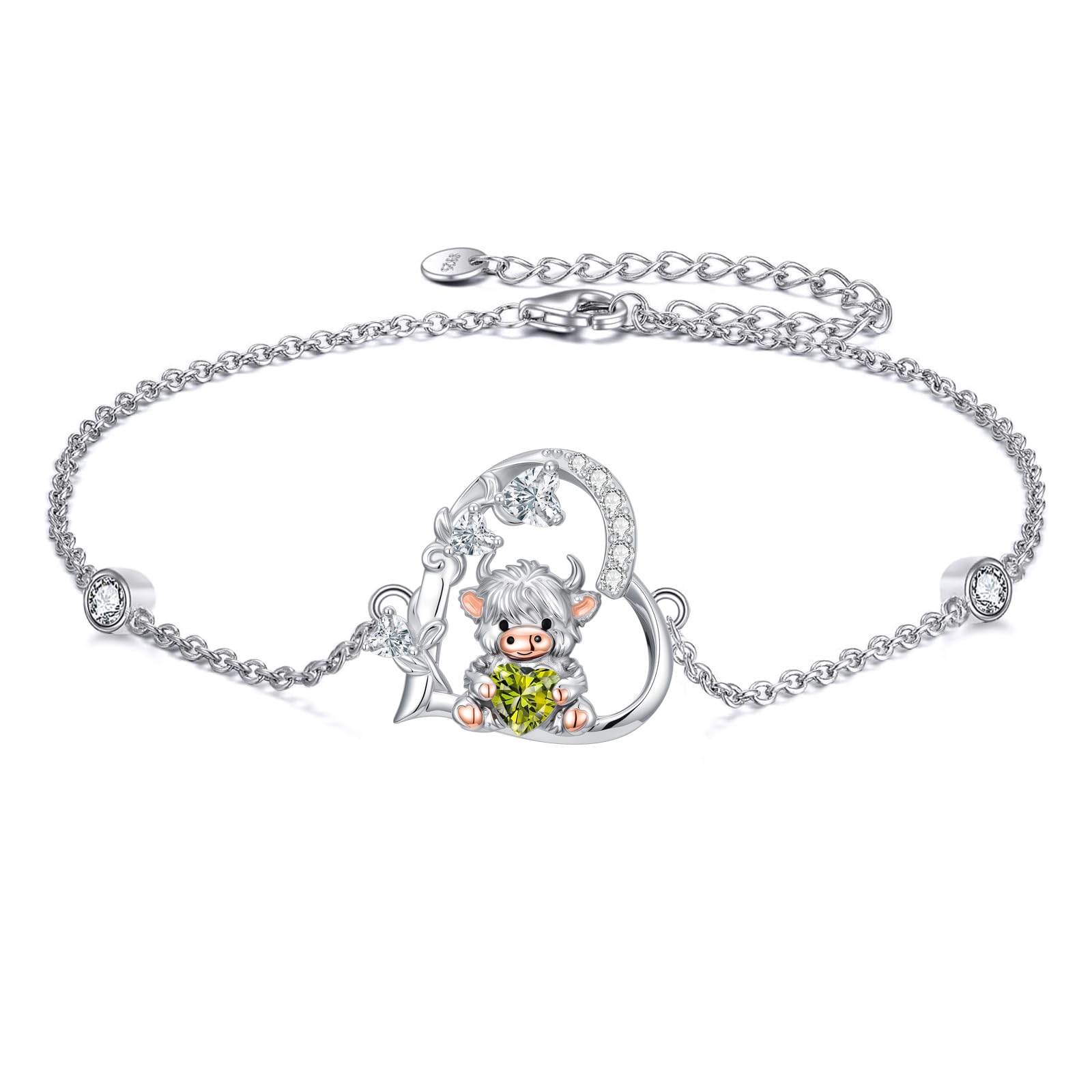 Teddybär Armband für Damen 925er Sterling Silber Bär Armkette mit Geburtsstein Teddybären Schmuck Valentinstag Geburtstag Geschenk für Frauen und Mädchen