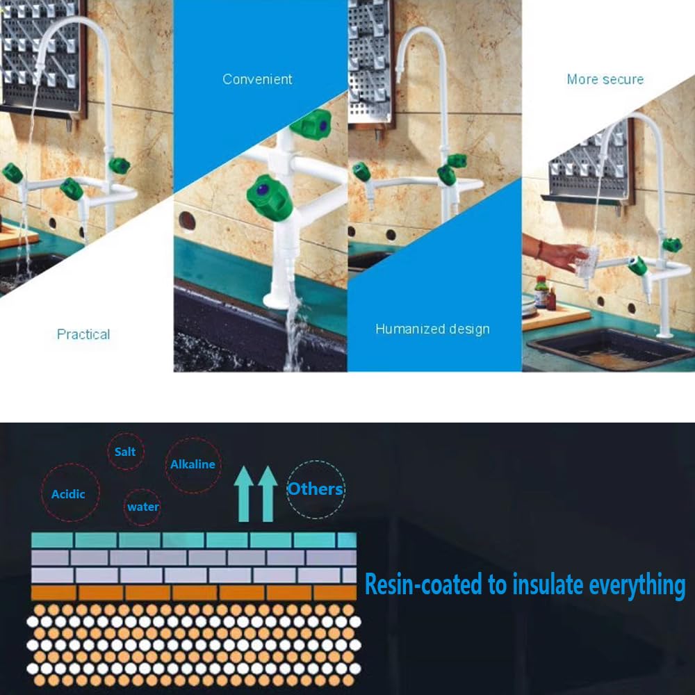 Grifo De Laboratorio De Tres Caños Con Ducha De Enjuague Previo Giratorio De 360 Grados, Núcleo Totalmente De Cobre Recubierto De Resina, Adecuado Para Laboratorios, Escuelas Y Hospitales