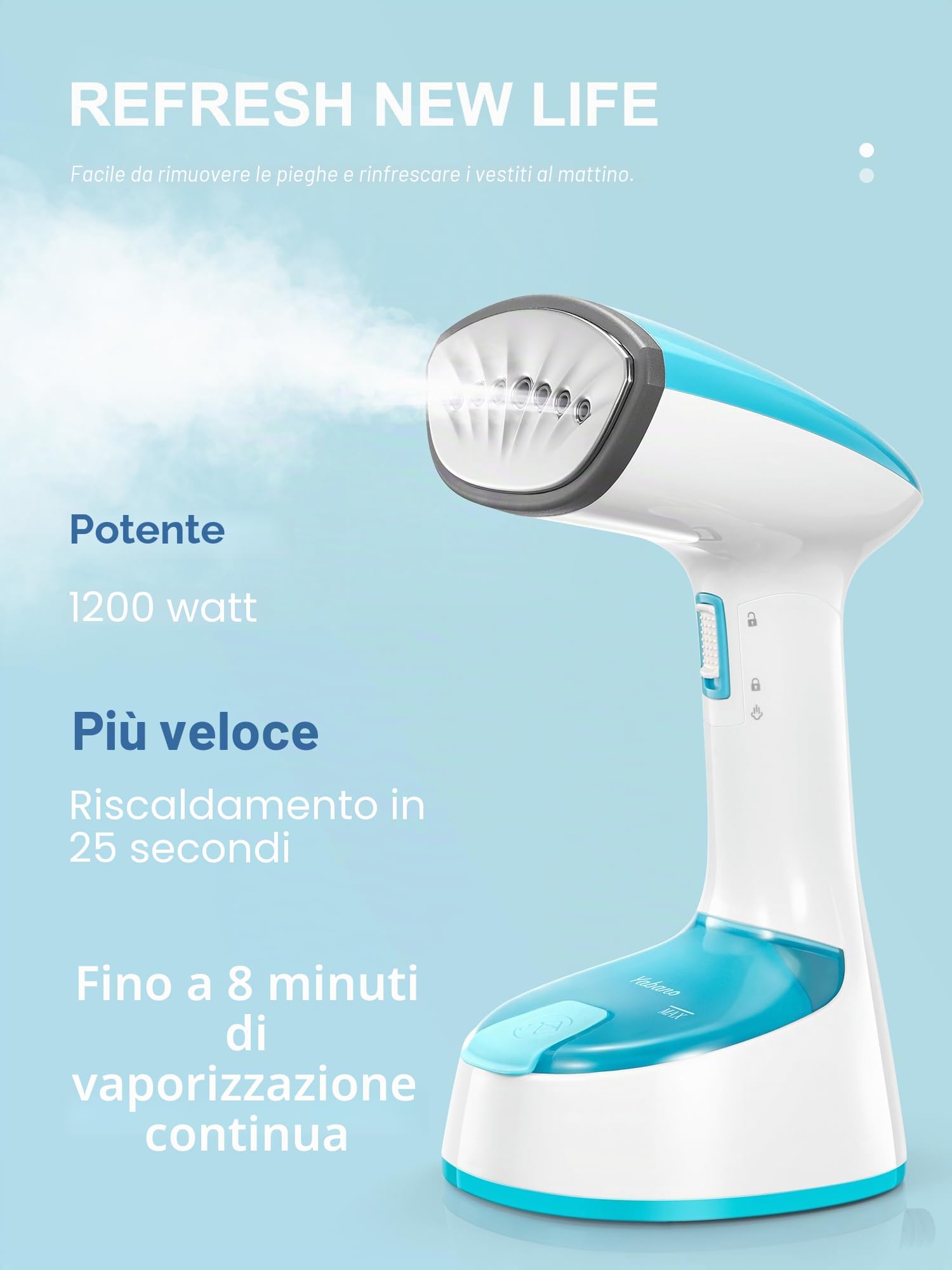Ferri da viaggio, Vaporizzatore per Abiti Portatile 1200W, Steamer Pieghevole con Riscaldamento in 25s, Anti-Perdite, Ideale per Casa & Viaggi