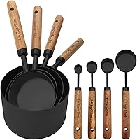 Vista 7 de Juego de 8 tazas y cucharas medidoras doradas de acero inoxidable, 4 tazas medidoras y 4 cucharas medidoras para cocinar