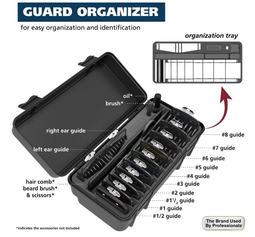 Wahl 13pc Secure-Snap Replacement Hair Clipper Guard Set with Organizer Case