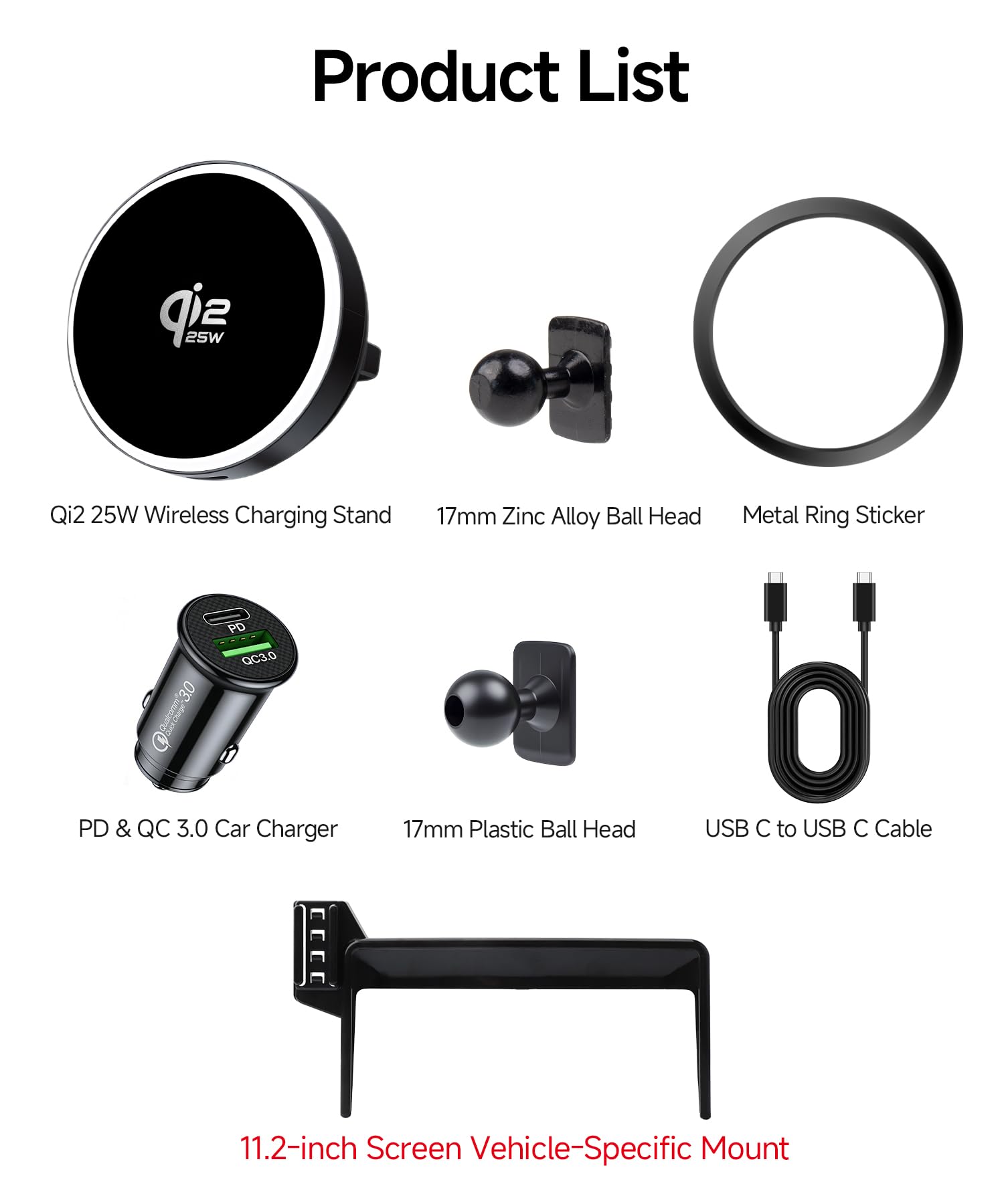 Qi2.2 Max 25W Cargador de coche inalámbrico rápido soporte de teléfono para Volvo XC60/XC90 2025-2026 pantalla de 11.2 pulgadas, soporte magnético para teléfono compatible con MagSafe