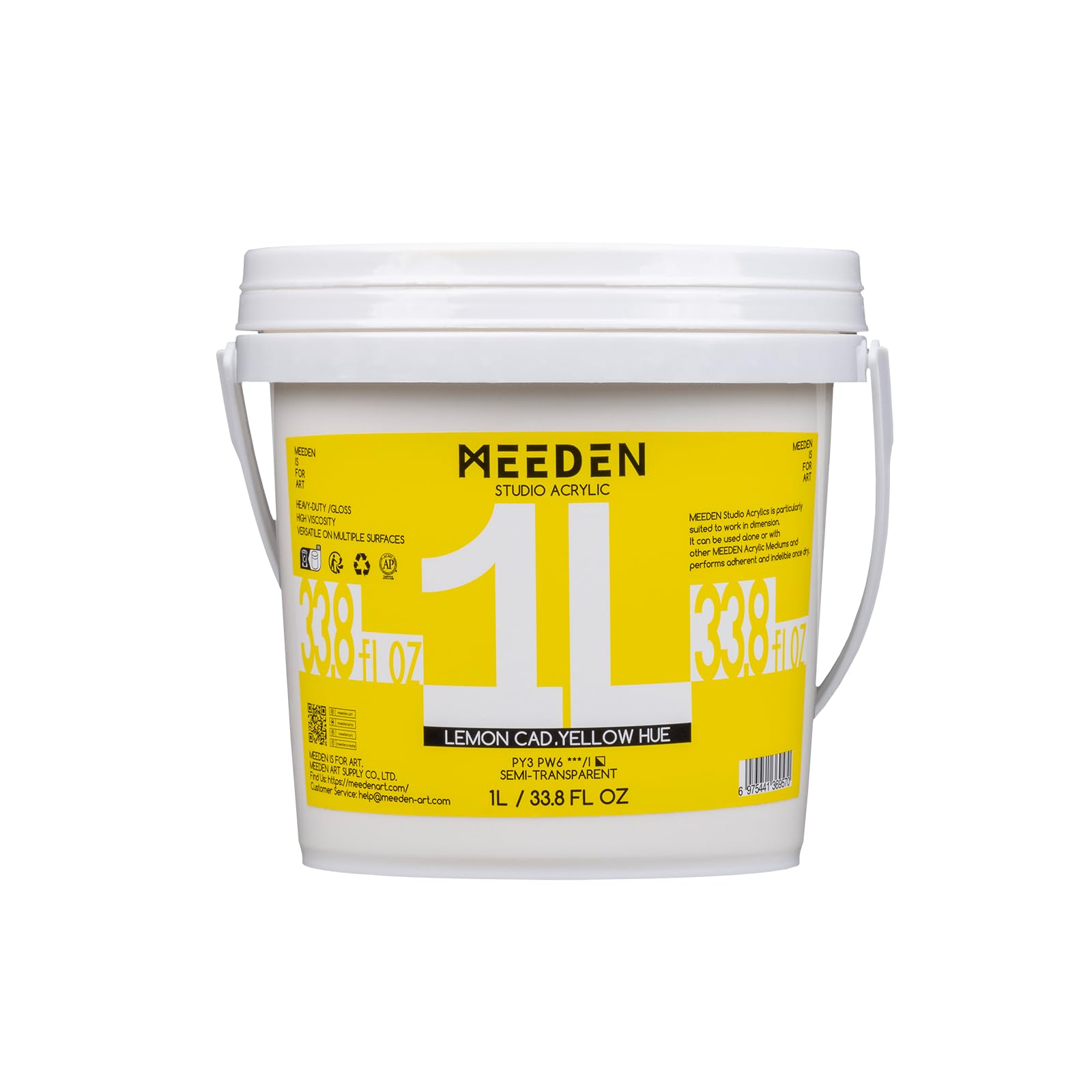 MEEDEN Lemon Yellow Acrylic Paint: 1 L /33.8 oz Heavy Body Gloss Non-Toxic - Thick Art Paints for Canvas Crafts Wood Metal Pumpkin Wall