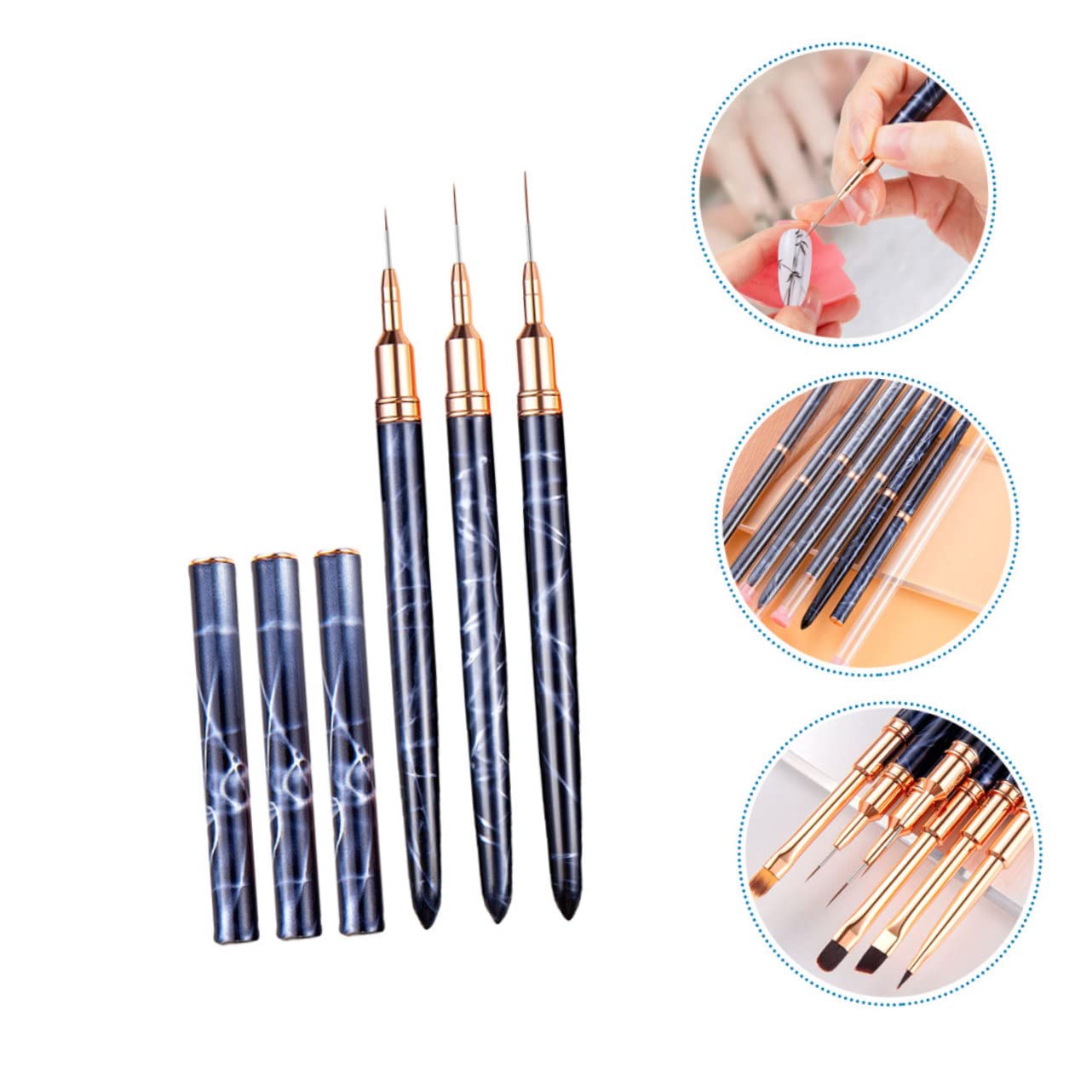 FRCOLOR Kit Di 5 Forniture Per Nail Art Pennello Penna Liner Strumento Per Punteggiatura Per Uso Domestico O in Salone 3 Pezzi * 5