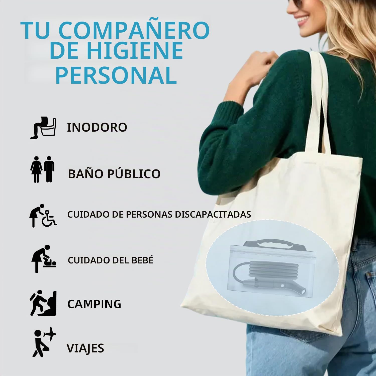 Eléctrico recargable de mano personal de viaje bidé pulverizador para el inodoro, baño y senderismo al aire libre，Sprayer musulmana ducha aerosol limpio con 2.3Liters de almacenamiento de agua