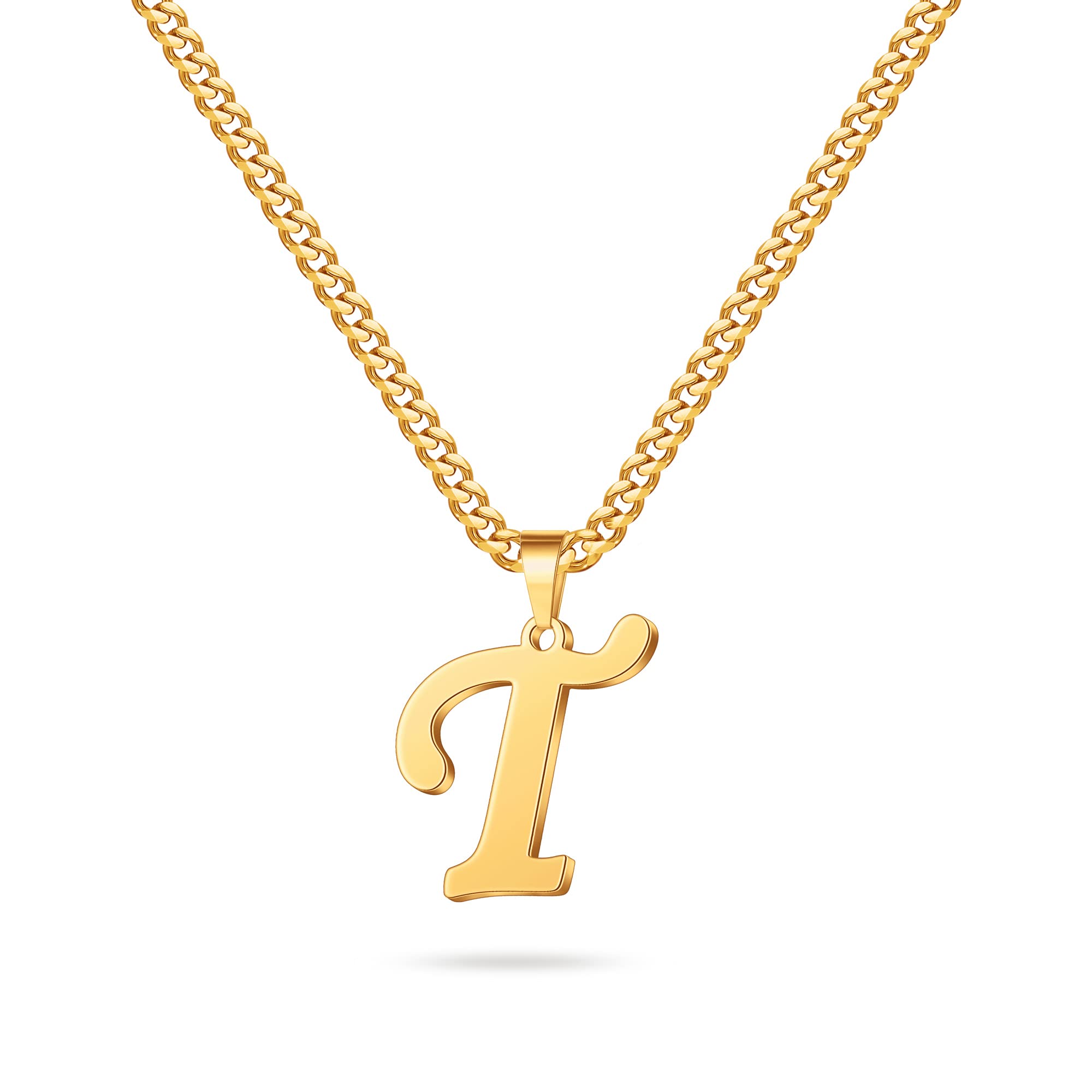 LUXEJEWInitial A-Z Letter Necklace for Men Boys Women, Stainless Steel Cuban Link Chain Letter Pendant Necklaces Capital Monogram Necklace Jewelry Gifts for Men 20+2 Inches