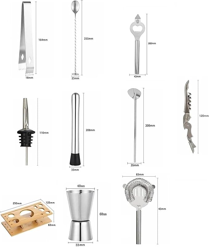 Set de Coctelera de 14 Piezas con Soporte de Madera 750ml miniatura 3