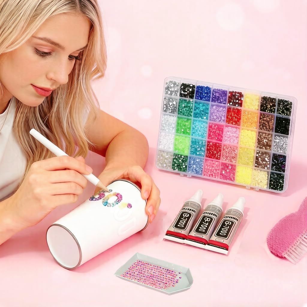 40000Pcs Rhinestones for Bedazzling, 3mm 40 Color Multicolor Flatback Gems for Crafting for Book Crafts Clothing Shoes Fabric Decor Nail Art Makeup