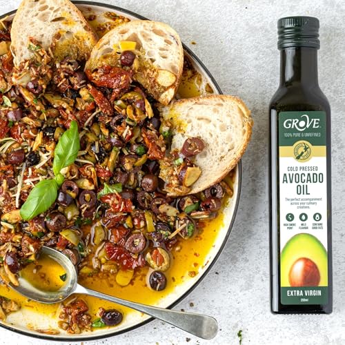 Image of Grove Extra Virgin Avocado Oil - Plant Based, Vegan, Gluten Free, 100% Natural, Cold Pressed, High Smoke Point, 16 Whole Avocados in Every Bottle (8.4oz, 250ml)