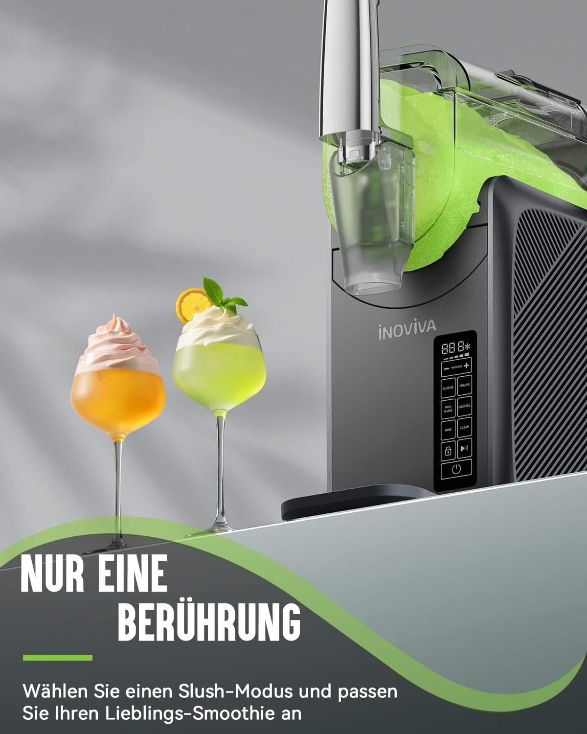 INOVIVA Slush Maschine, Kein Eis erforderlich, 2L Slushie Maschine für Zuhause mit Selbstreinigung, 5 voreingestellte Programme, gefrorene Slushie, Margaritas, Frappés, Milchshake (S1.2 Version)