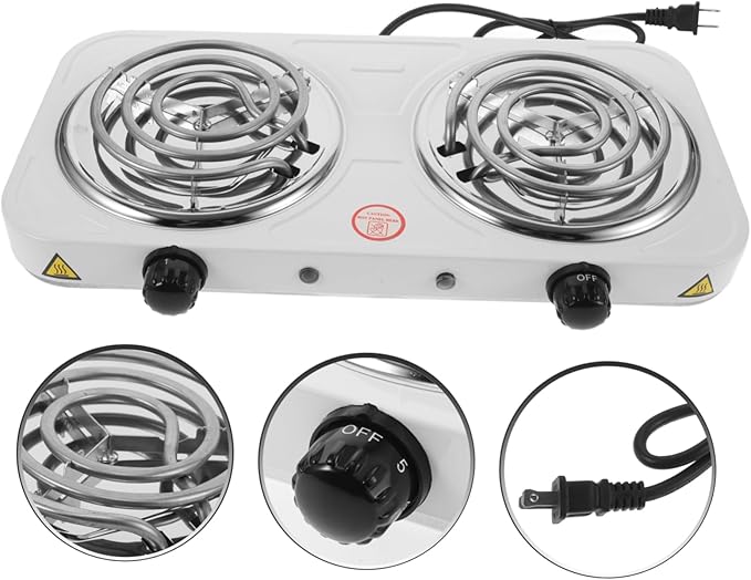 Estufa Eléctrica Doble Quemador Control Temperatura Ligera Acero Inoxidable miniatura 8