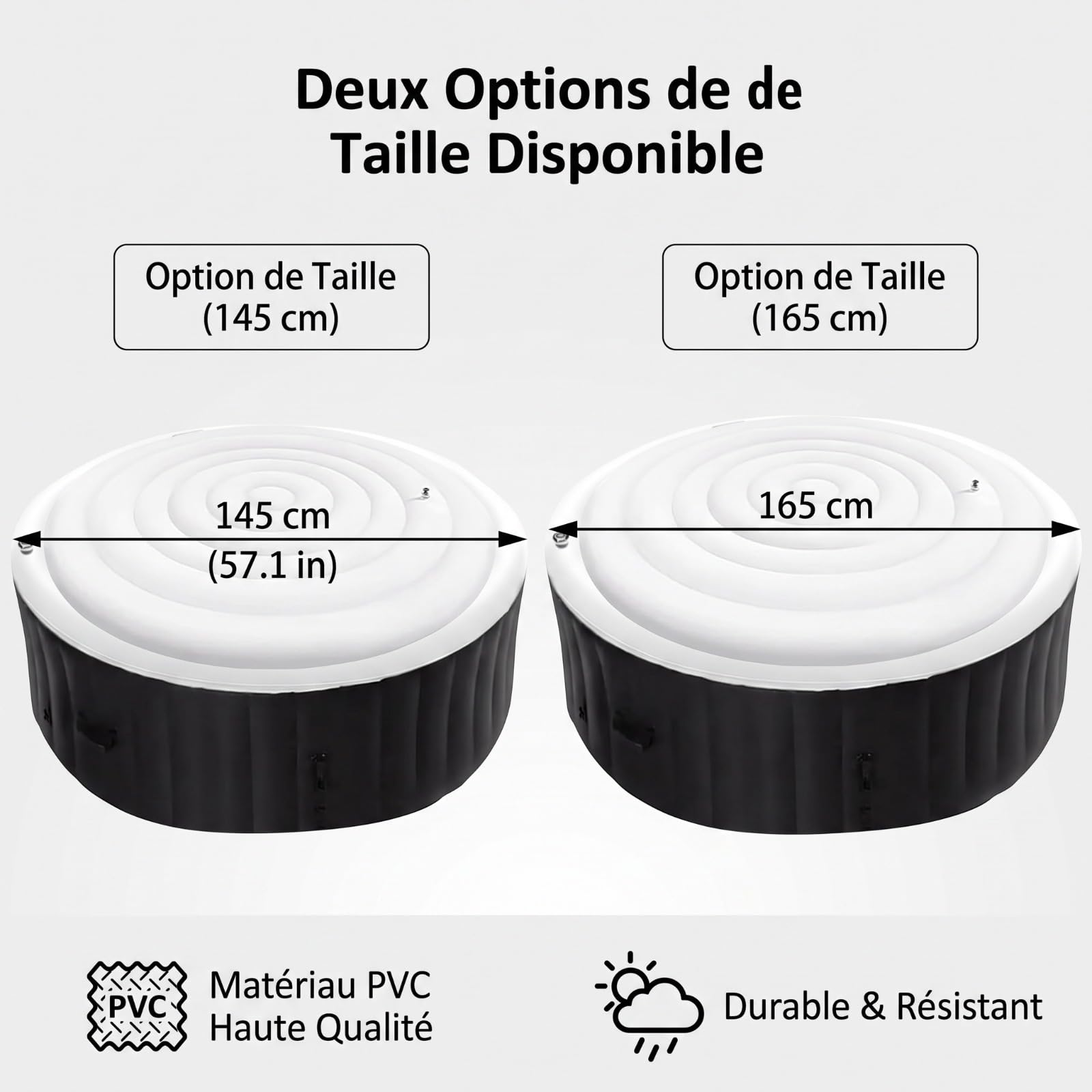 Générique 145/165 cm PVC Couverture De Spa Gonflable, Couvercle De Bain À Remous Rond, Couvercle De Bain À Remous, Isolation Thermique Pliable pour Spa, Spa Rond Extérieur