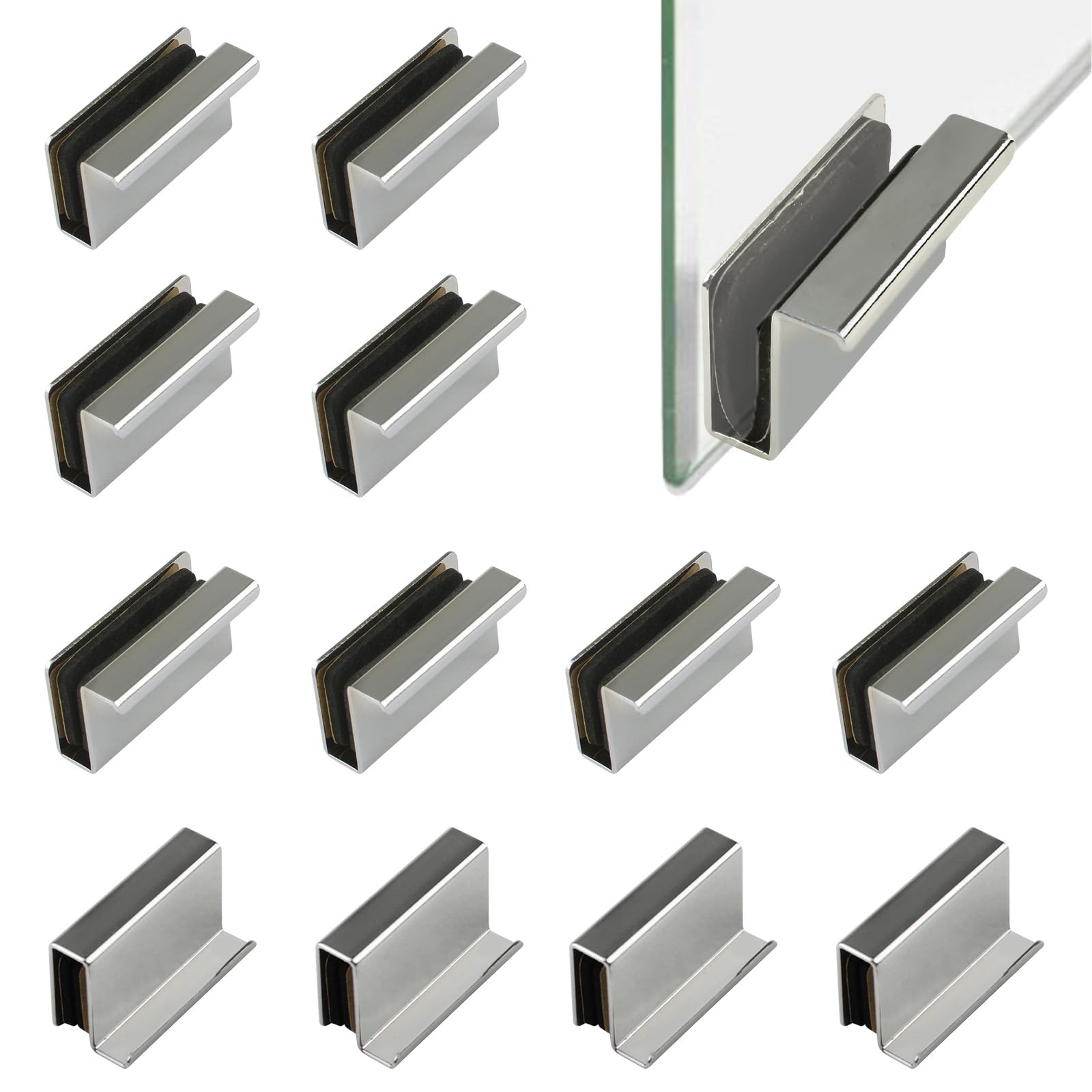 UFURMATE 12Pcs Glass Finger Edge Pull Cabinet Finger Pull Handle Glass Door Clips Cabinet Latch Clamp Concealed Handle for Display Glasscase Door (Pearl Nickel)