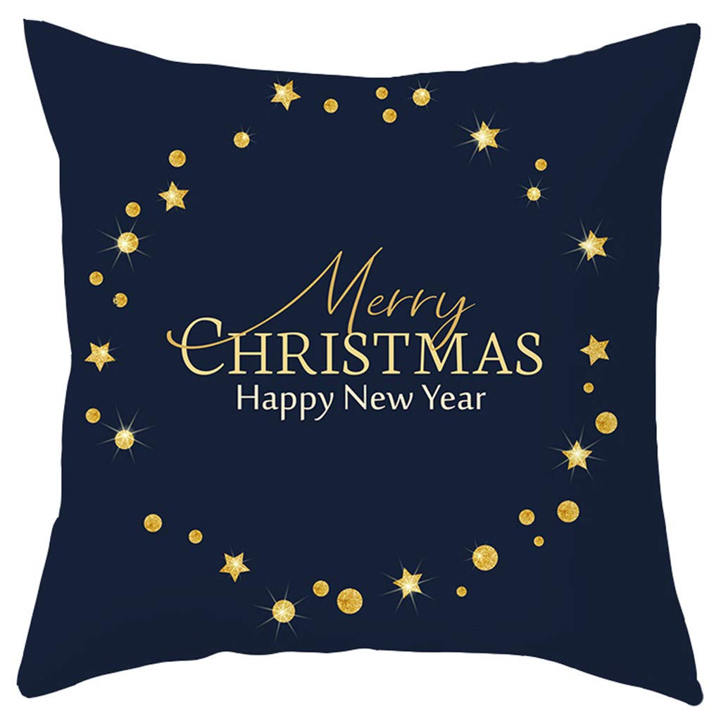 Iusun Merry Christmas Pillow Covers Short Plush 18 Inches Square Black Gold Print Waist Throw Pillowcase Fall Winter Autumn Season Decor Sofa Pad Home Decorative Cushion Covers (N)