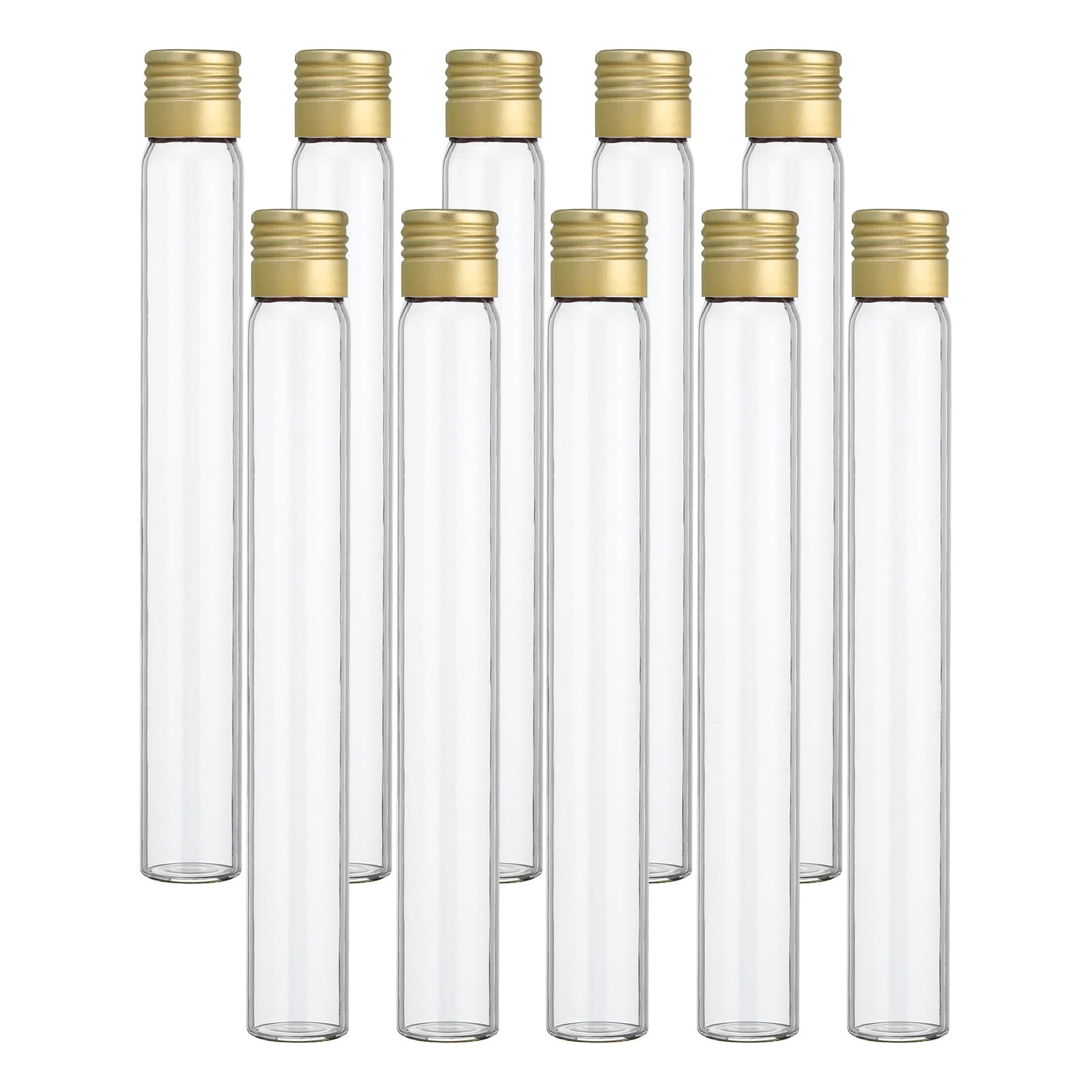 PATIKIL Tubos de Ensayo de 25 ml, 50 Unidades Tubos de Ensayo Redondos de Vidrio Transparente de 5.71x0.71 Pulgadas con Tapa de Aluminio para Almacenamiento de Cuentas, Dulces