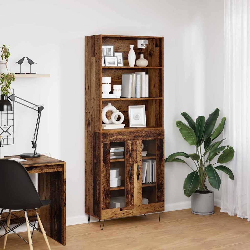 Lot de 2 meubles hauts modernes en bois avec pieds en métal, meuble haut élégant avec espace de rangement, armoire pratique avec portes pour l'ordre, moderne avec support mural en bois vieilli