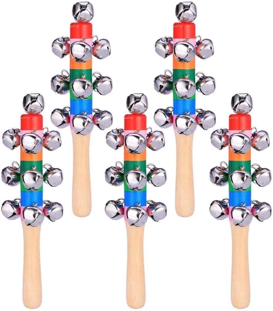 5 Pack Christmas Hand Jingle Bells Wooden Christmas Jingle Stick Shaker Jingle Bells Musical Instrument Toy Hand Sleigh Bells for Holiday Home and Christmas Decoration : Musical Instruments