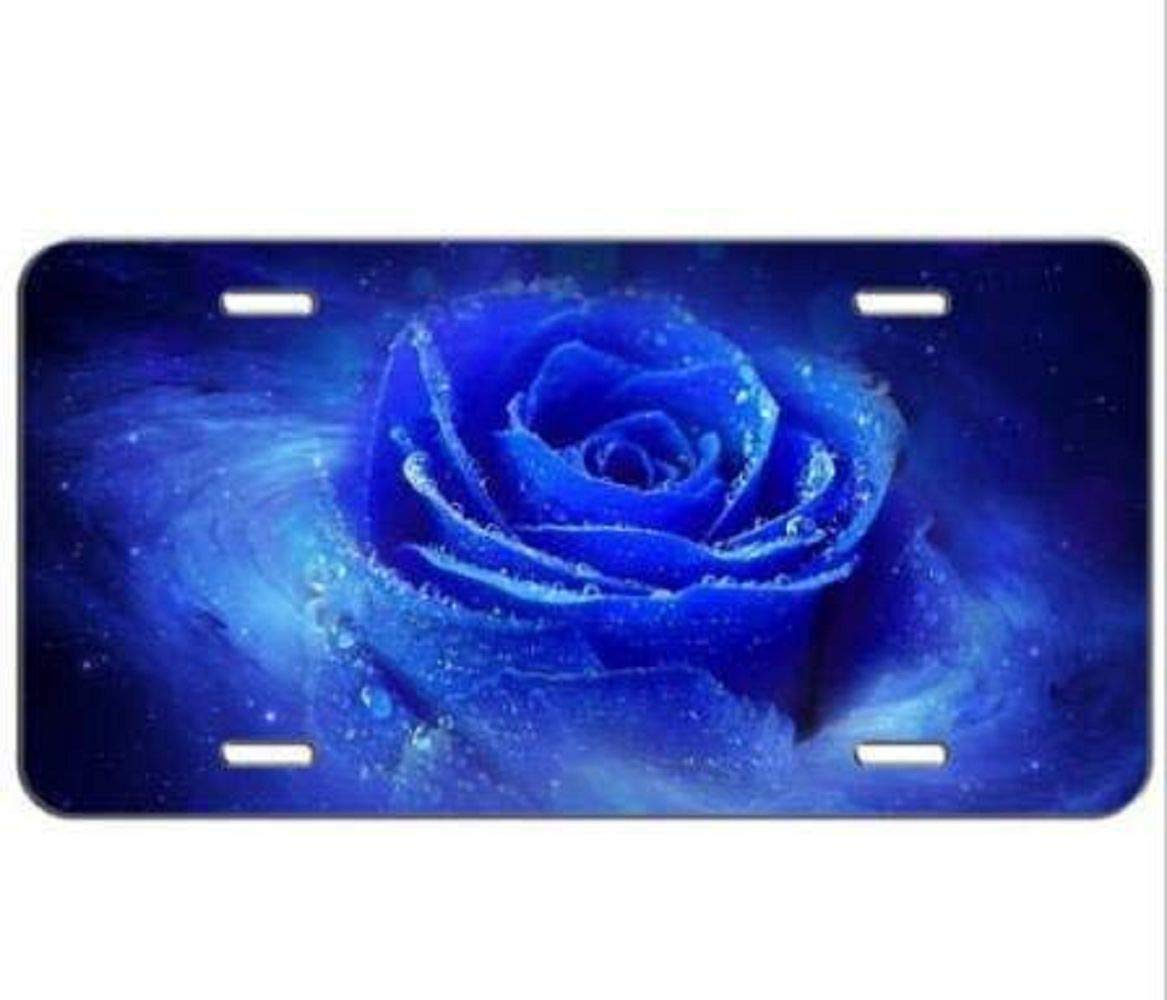 Rainincs Beautiful Blue Rose. Novelty License Plate Cover Decorative Front License Plate Tag Sign Car Accessories 6x12 in